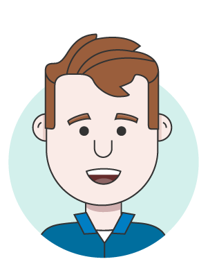 illustration of a person with brown hair wearing a blue collared shirt