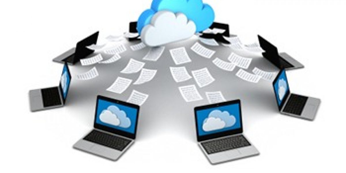 graphic showing circle of computers with pages going into a cloud