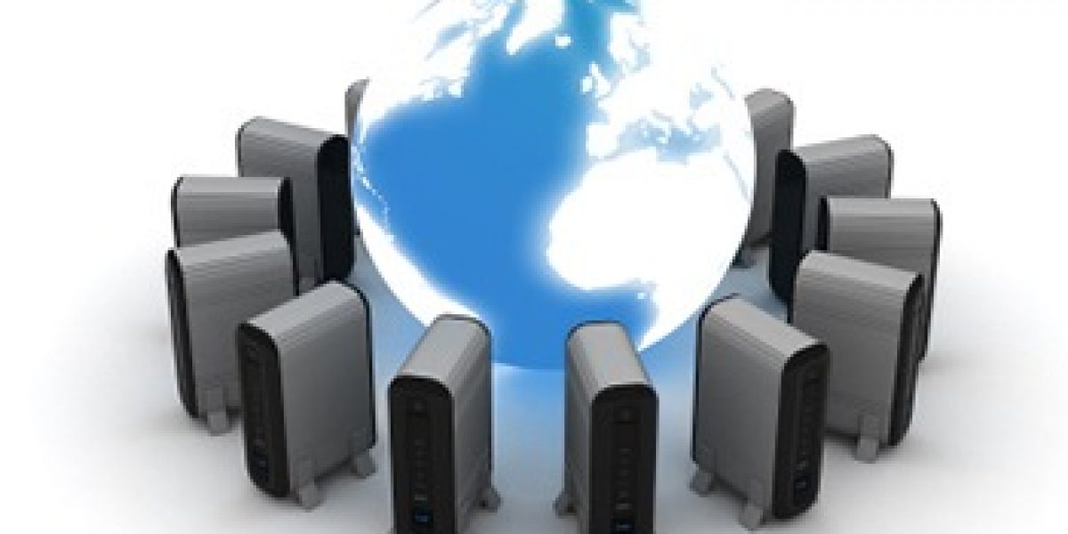 graphic of servers arranged in a circle around an image of the earth