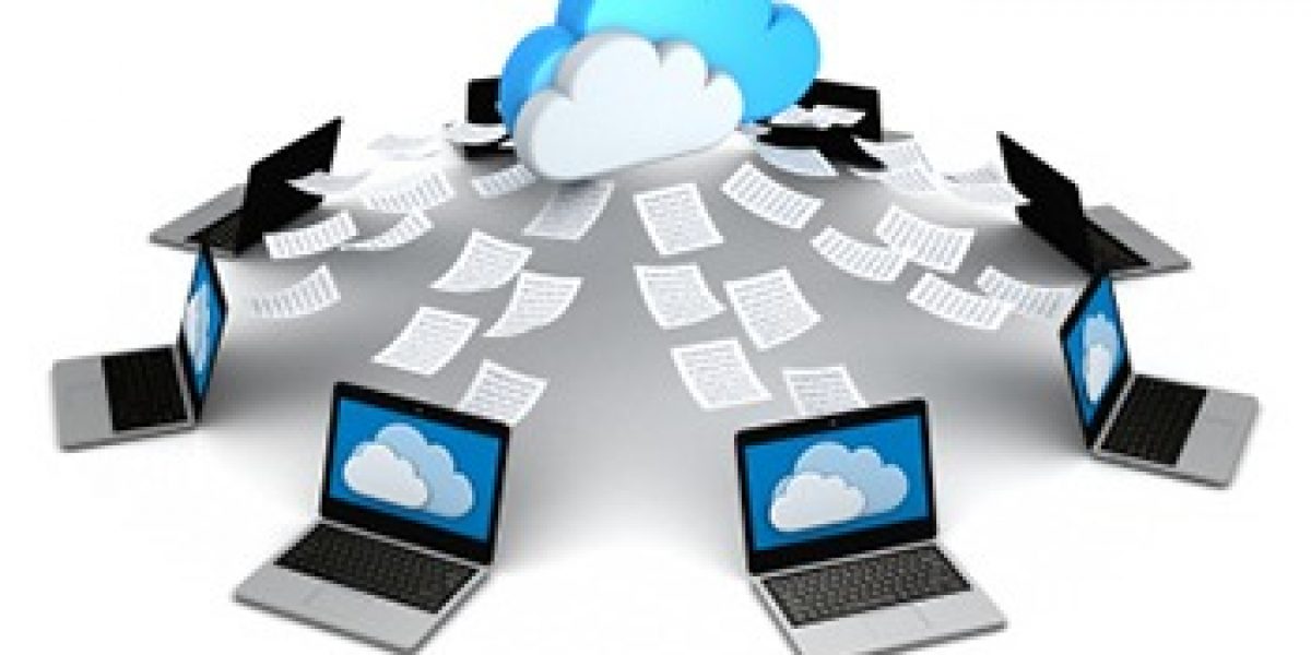 graphic showing circle of computers with pages going into a cloud